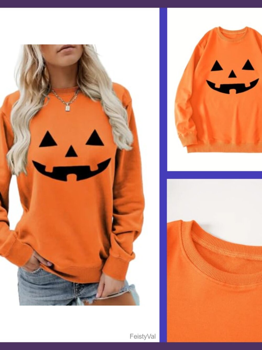 Pumpkin Face Graphic Sweatshirt Cotton Blend Pullover Crewneck Fall Top